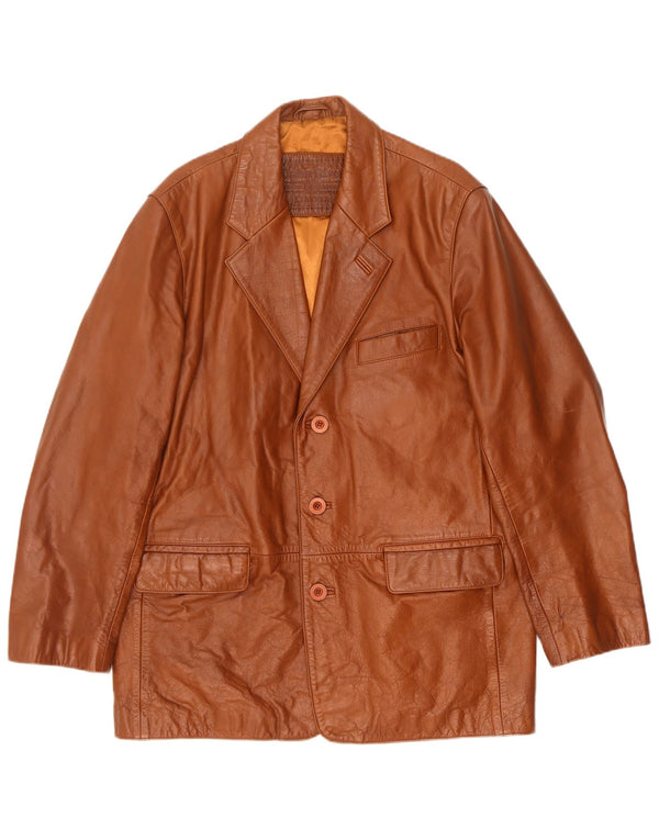 Union River Mens 3 Button Leather Blazer Jacket EU 48/50 Medium Brown