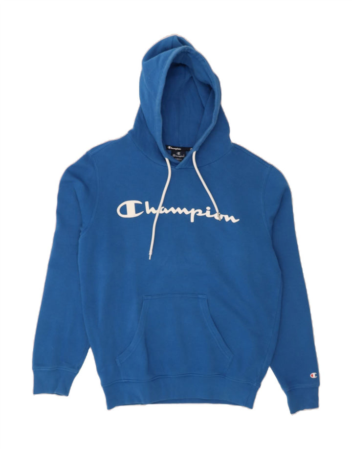 CHAMPION Mens Oversized Graphic Hoodie Jumper Small Blue Cotton Vintage Champion and Second-Hand Champion from Messina Hembry 