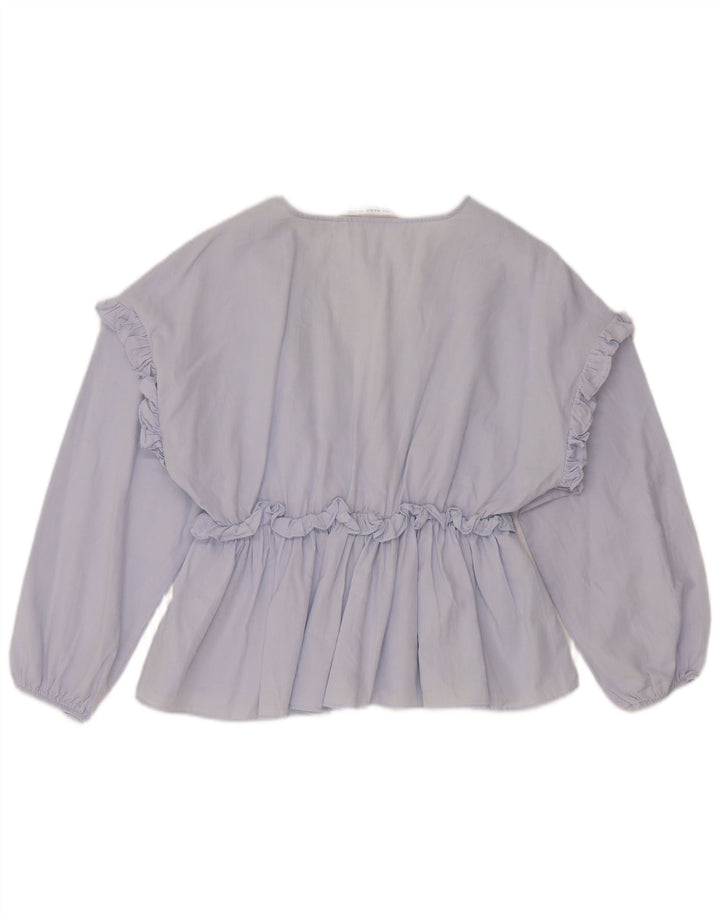 Zara Womens Long Sleeve Blouse Top UK 10 Small Blue Cotton
