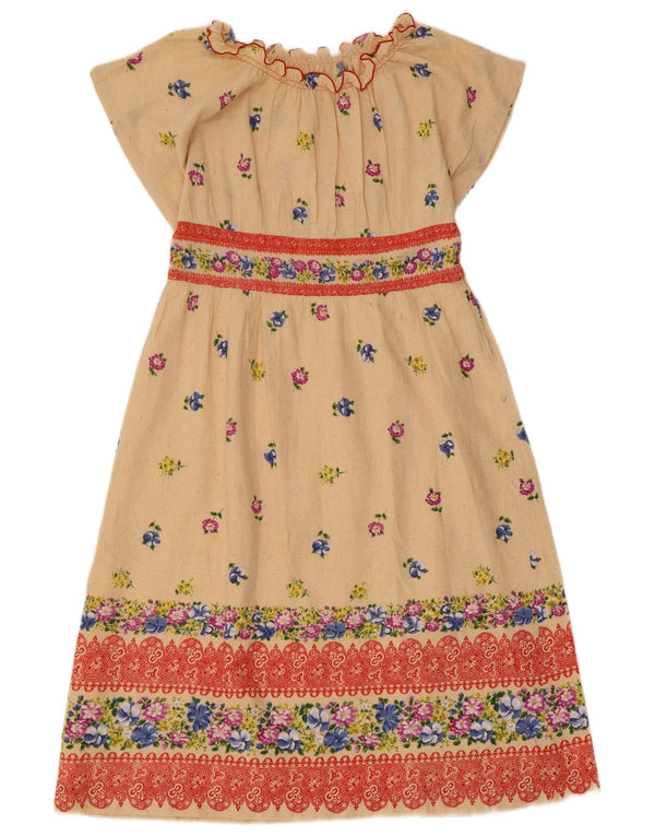 Vintage Womens A-Line Dress UK 8 Small Beige Floral Acetate
