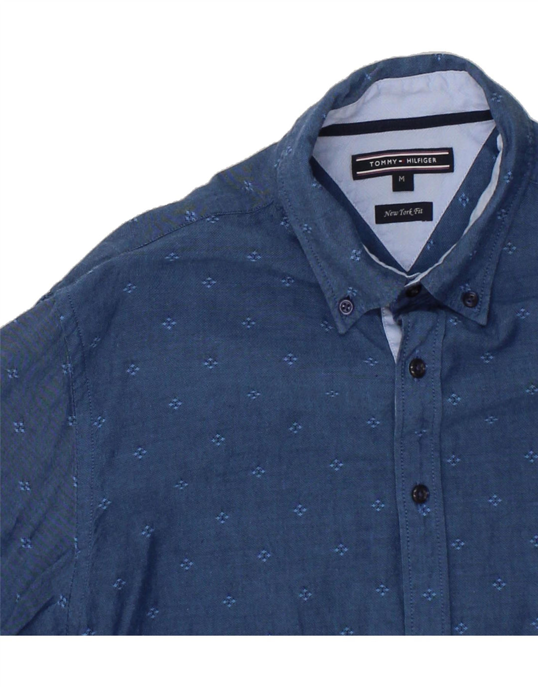 TOMMY HILFIGER Mens New York Fit Shirt Medium Navy Blue Spotted Vintage Tommy Hilfiger and Second-Hand Tommy Hilfiger from Messina Hembry 