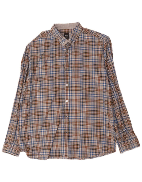 Camicia Hugo Boss da uomo vestibilità regolare XL cotone a quadri marrone