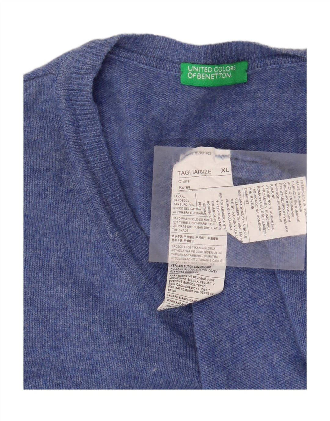 BENETTON Mens Crew Neck Jumper Sweater XL Blue Wool