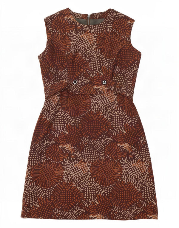 Vintage Womens Sleeveless A-Line Dress UK 16 Large Brown Geometric