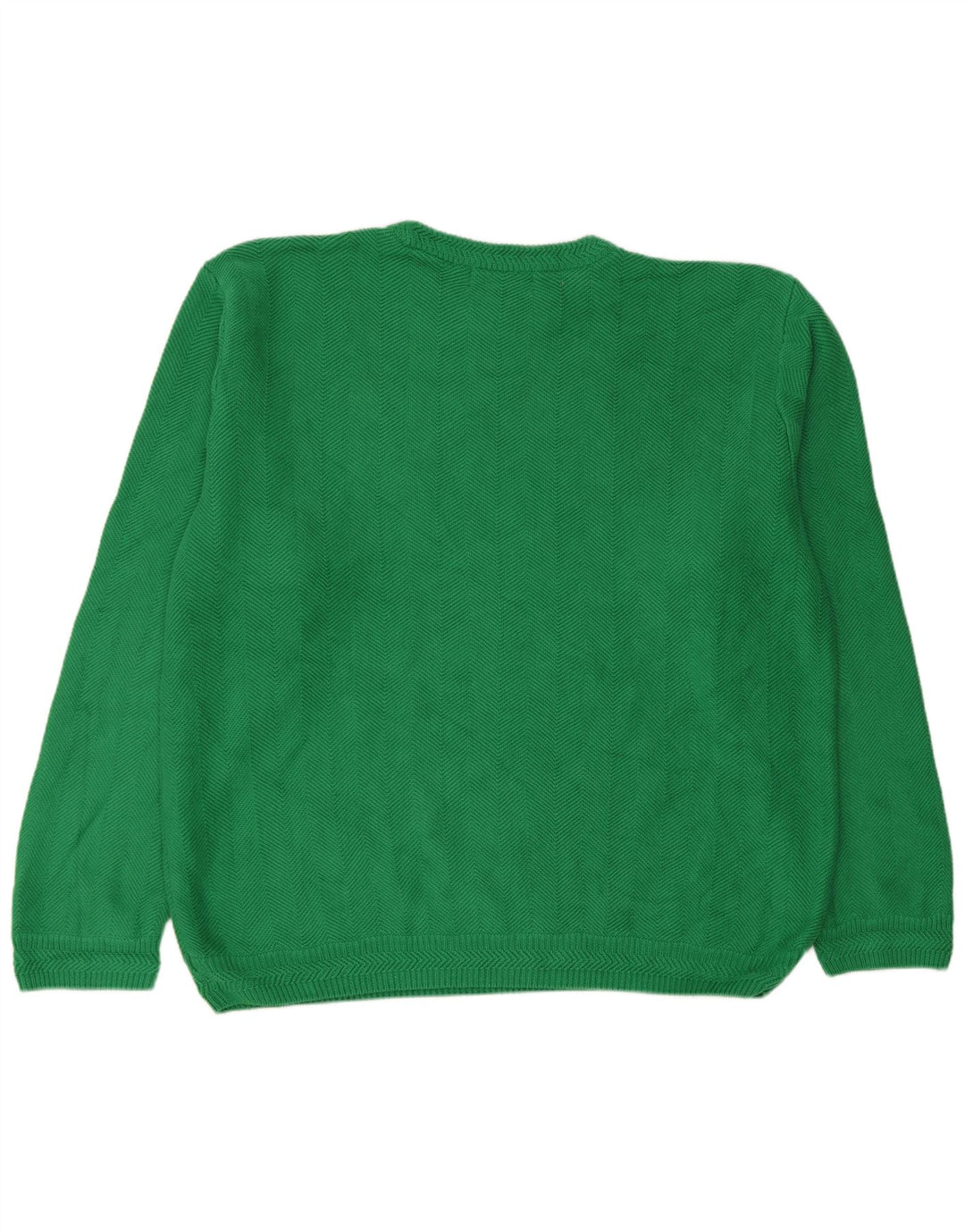 Chaps Mens Crew Neck Jumper Sweater XL Green Herringbone Cotton