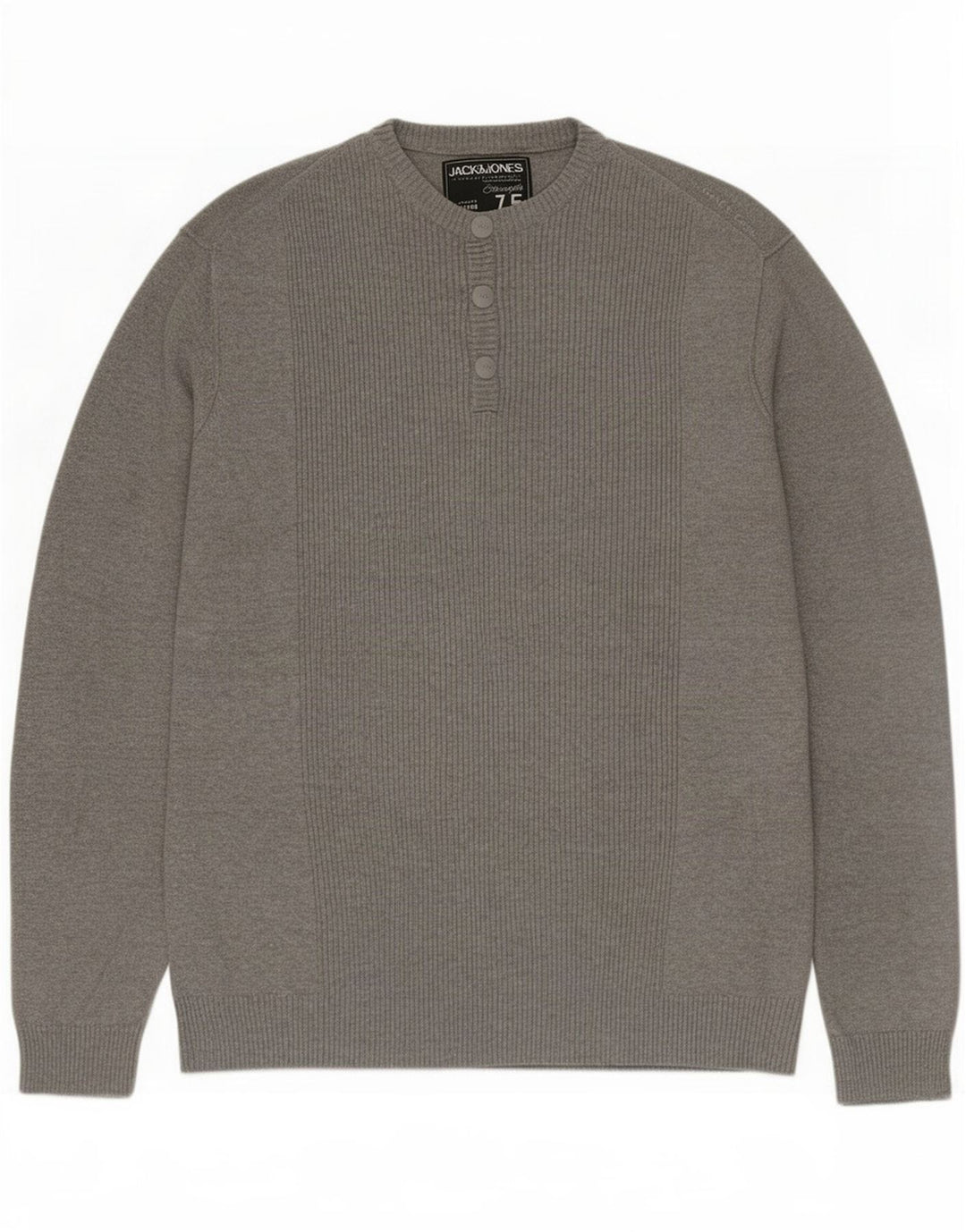 Jack & Jones Herren-Pullover mit Knopfkragen, XL, Grau