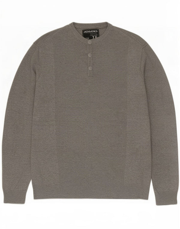 Jack & Jones Herren-Pullover mit Knopfkragen, XL, Grau
