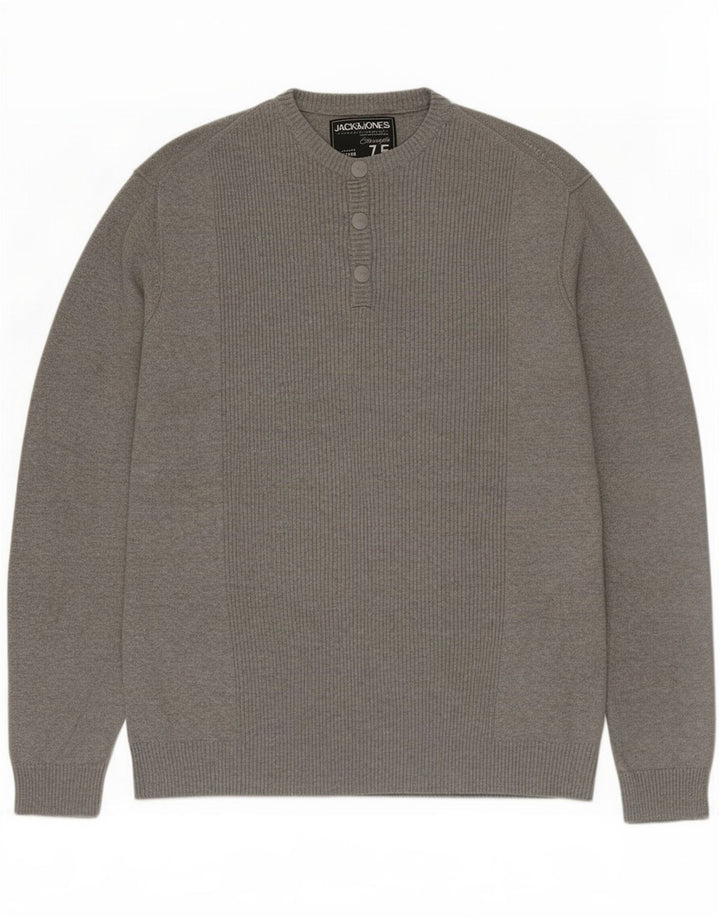 Jack & Jones Herren-Pullover mit Knopfkragen, XL, Grau