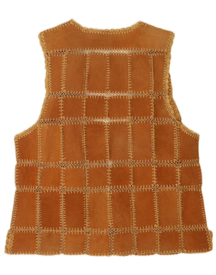 Colete de camurça vintage feminino XL marrom patchwork