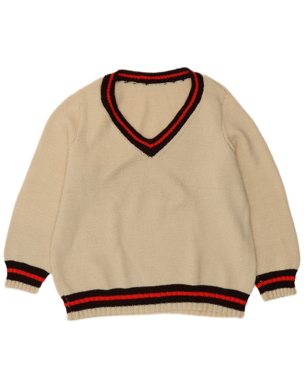 vintage Homme Col V Pull Pull XL Beige Colourblock