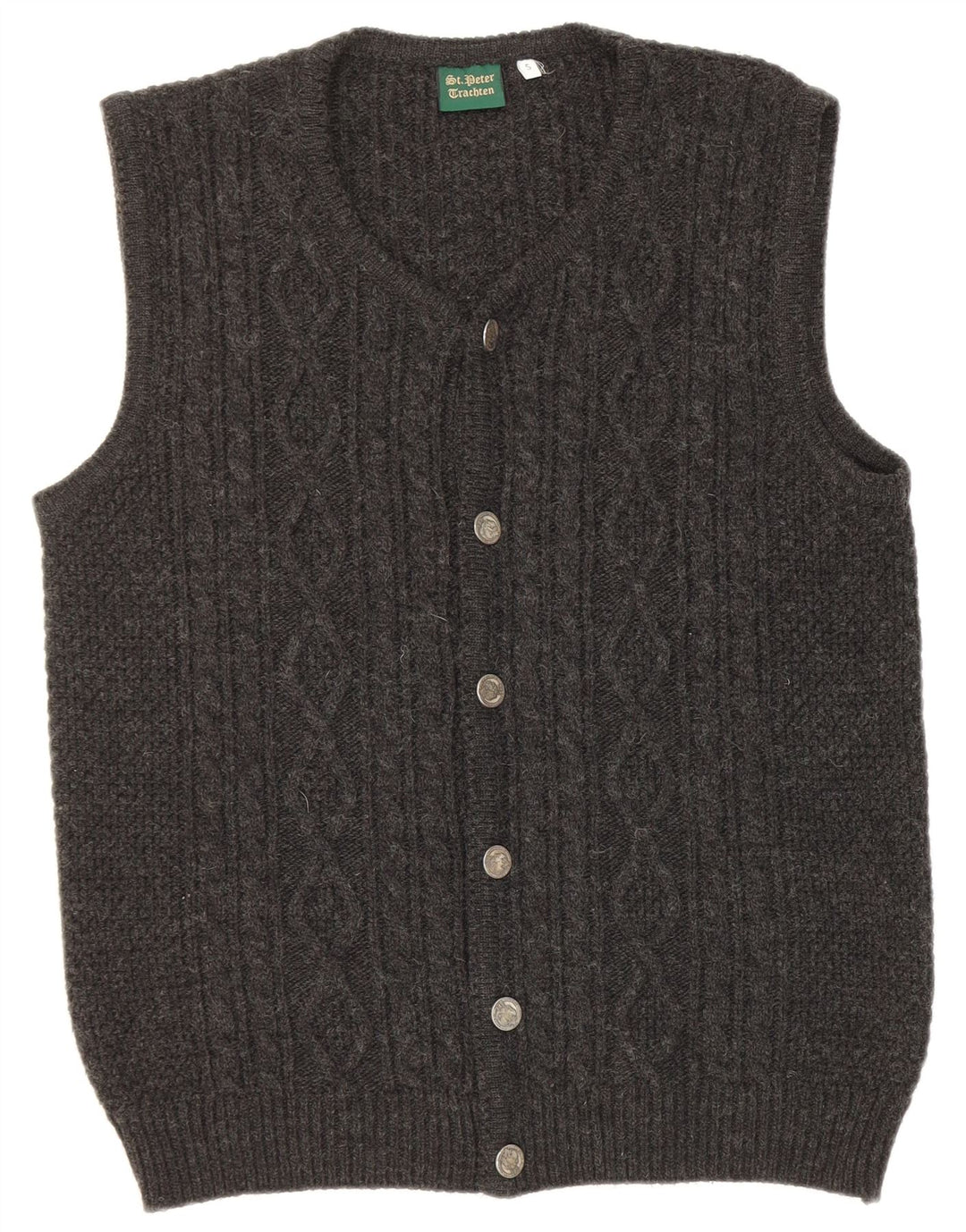 Vintage Mens Sleeveless Cardigan Sweater Small Grey Acrylic