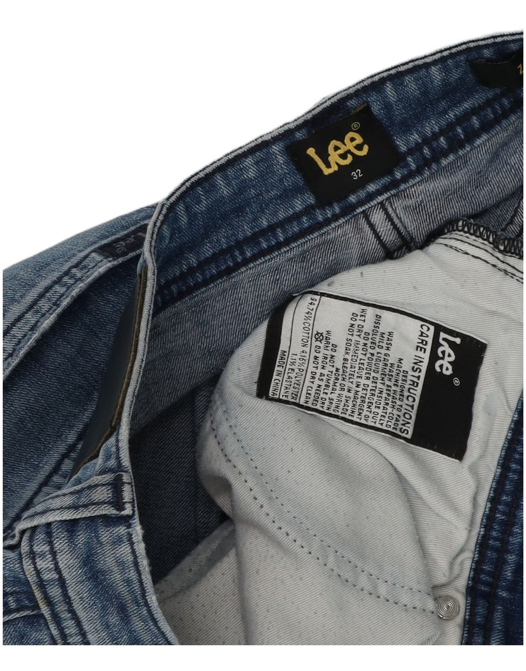 Lee Herren Distressed Denim Shorts W32 Mittelblaue Baumwolle