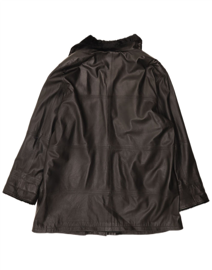 Vintage Womens Leather Coat UK 24 4XL Black Leather