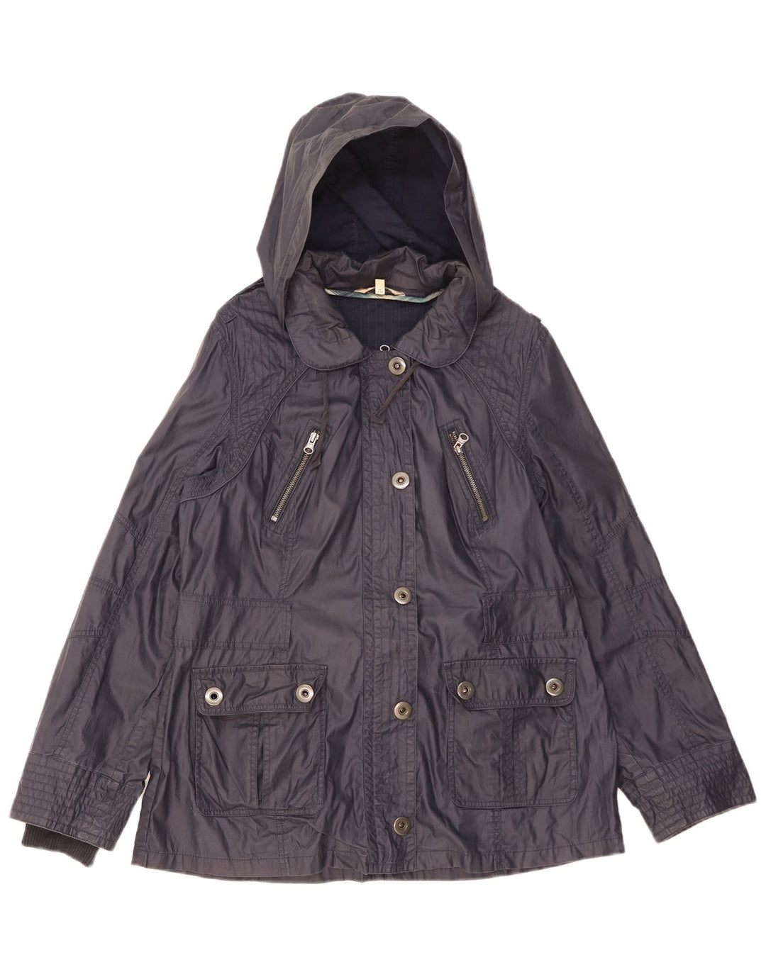 Marks & Spencer Dame Hooded Utility Jacket UK 16 Large Navy Blue Cotton