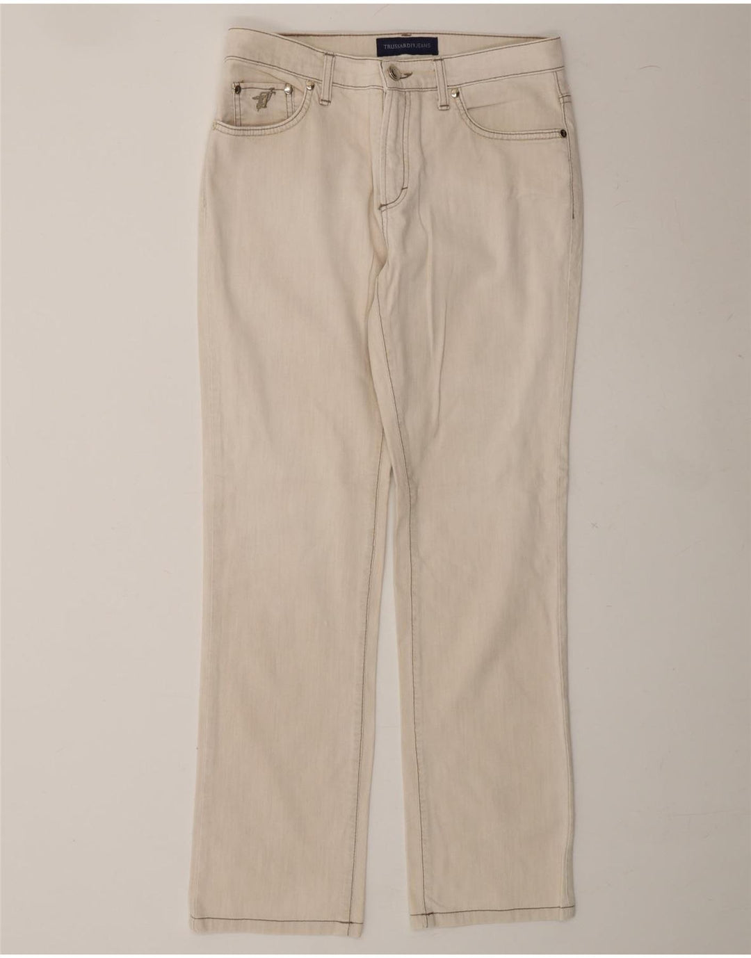 TRUSSARDI Womens Straight Jeans W27 L29 Off White Cotton Vintage Trussardi and Second-Hand Trussardi from Messina Hembry 