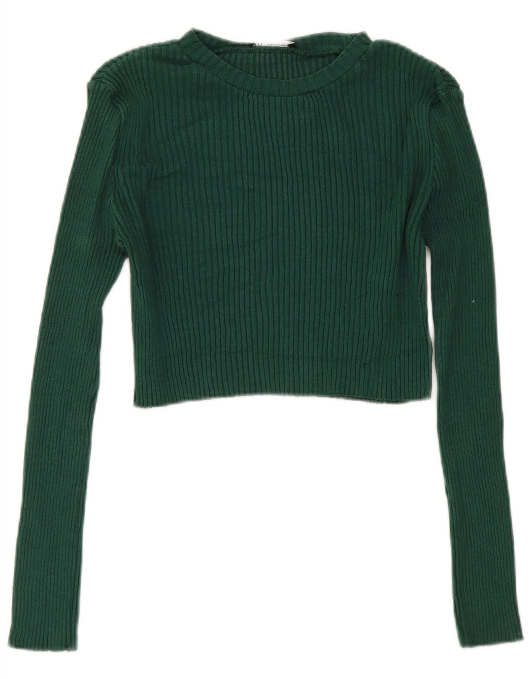 Zara Womens Crop Top Long Sleeve UK 14 Large Green