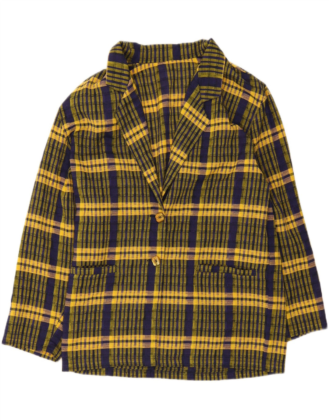 Vintage Damen 2-Knopf-Blazerjacke UK 16 Großer gelber Karo