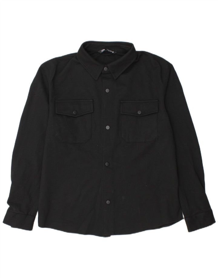 Zara Mens Overshirt Shirt Large Black Polyester