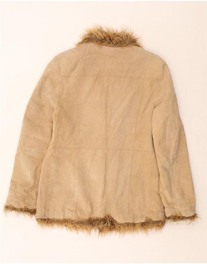 TOM TAILOR Womens Suede Jacket UK 16 Large Beige Leather