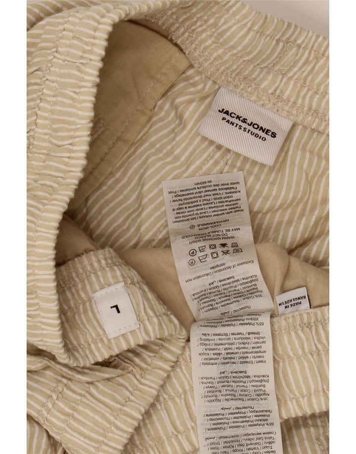 Jack & Jones Mens Sport Shorts Large  Beige Pinstripe Polyester