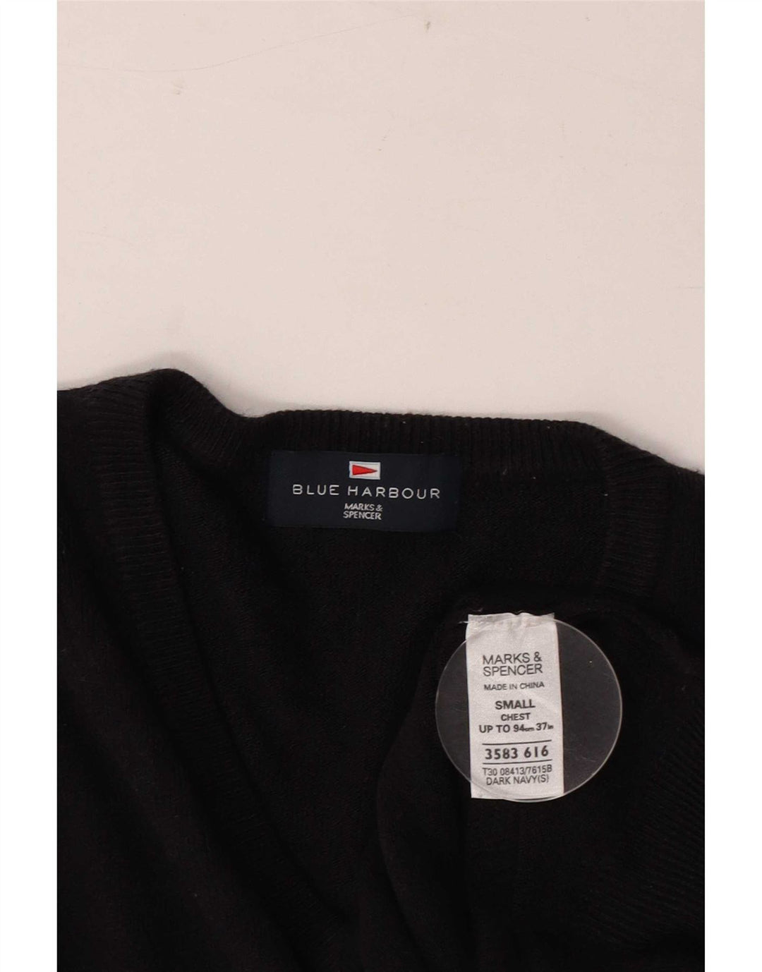 Marks & Spencer Mens Blue Harbour V-Neck Jumper Sweater Small Navy Blue