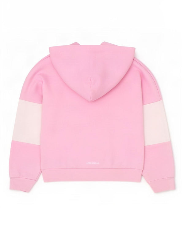 Adidas Girls Graphic Hoodie Jumper 6-7 Years Pink Colourblock Cotton