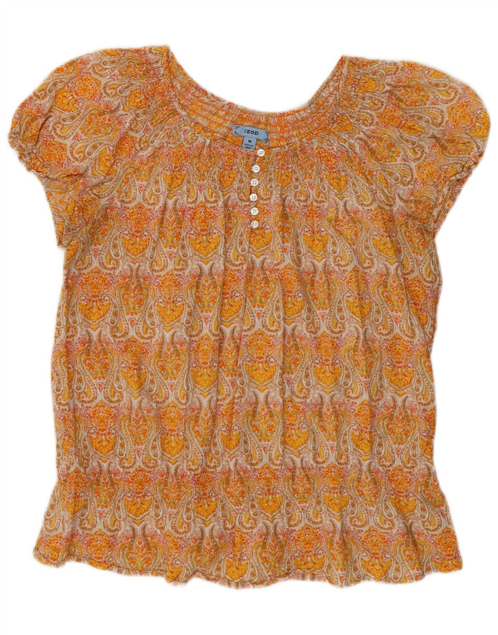 Izod Womens Blouse Top UK 12 Medium Yellow Paisley Cotton