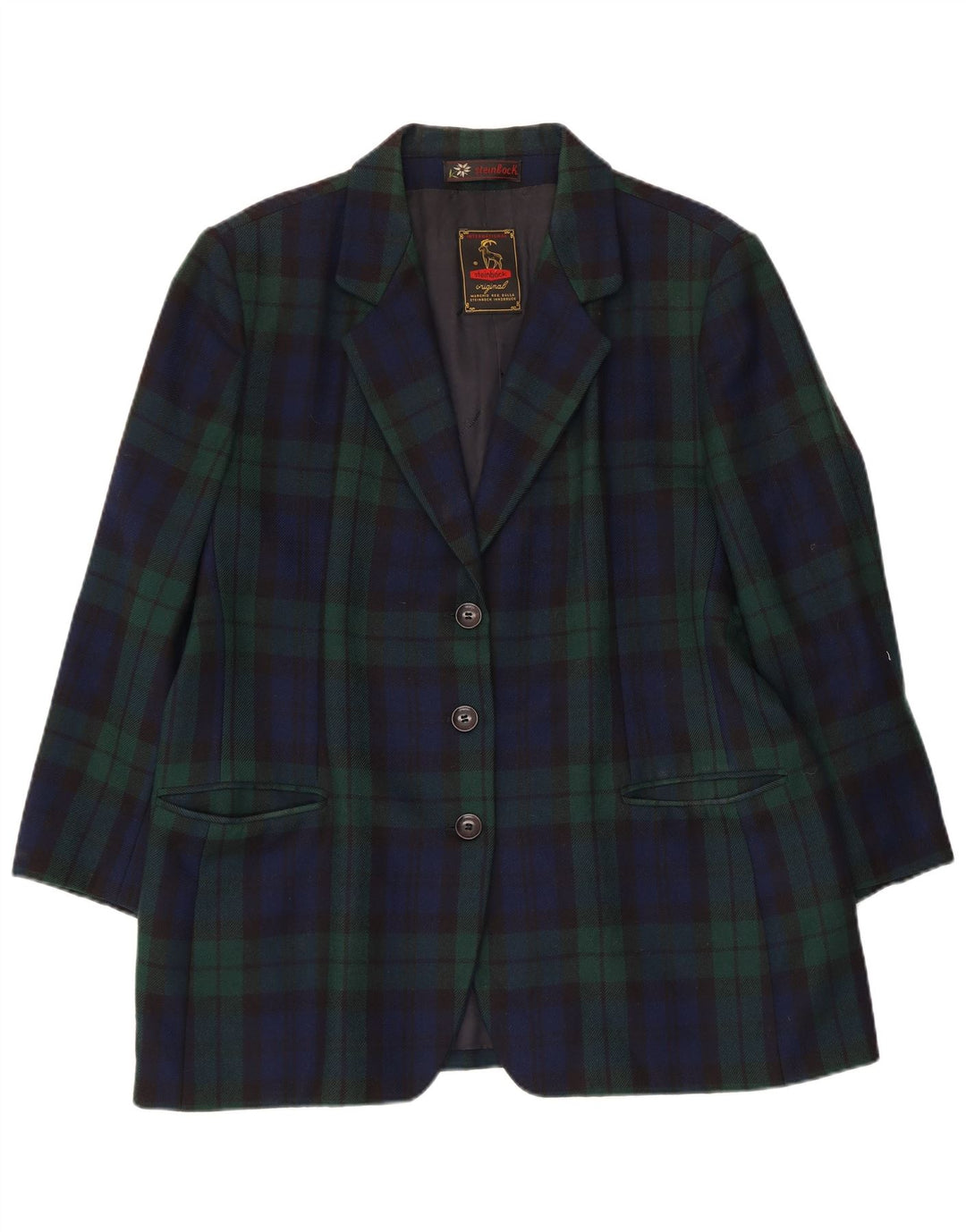 Steinbock Womens 3 Button Blazer Jacket UK 18 XL Navy Blue Check