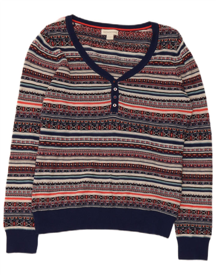 Maglione da donna con scollo a V Monsoon UK 12 Fair Isle medio multicolore