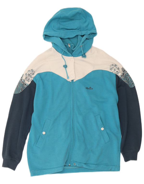 Ellesse Dame Vintage Zip Hoodie Sweater UK 10 Small Blue Colourblock