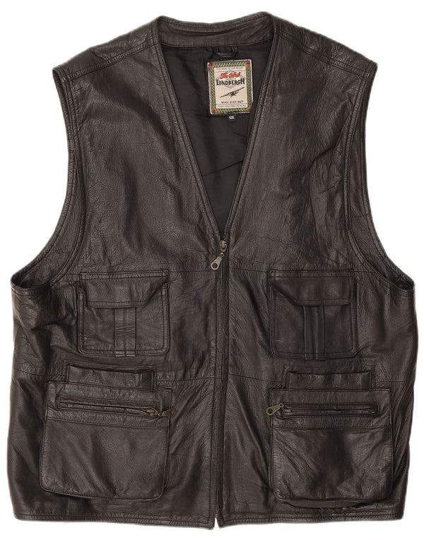 Lindbergh Chaleco utilitario de cuero para hombre UK 44 2XL Negro
