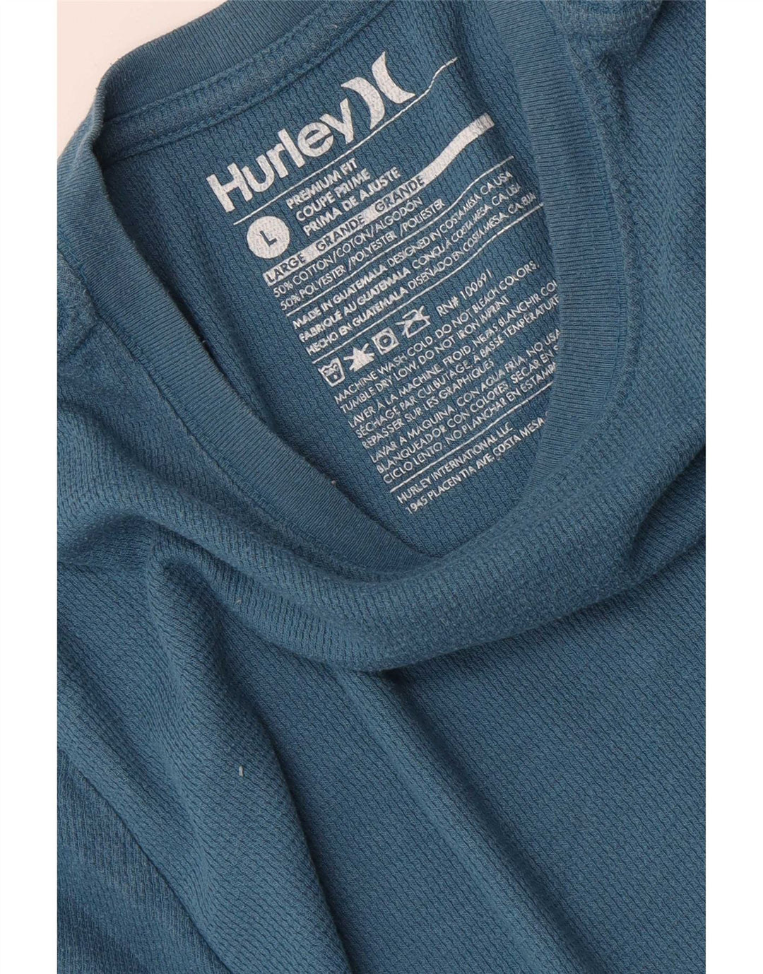 Hurley Mens Premium Fit Top Long Sleeve Large Blue Cotton