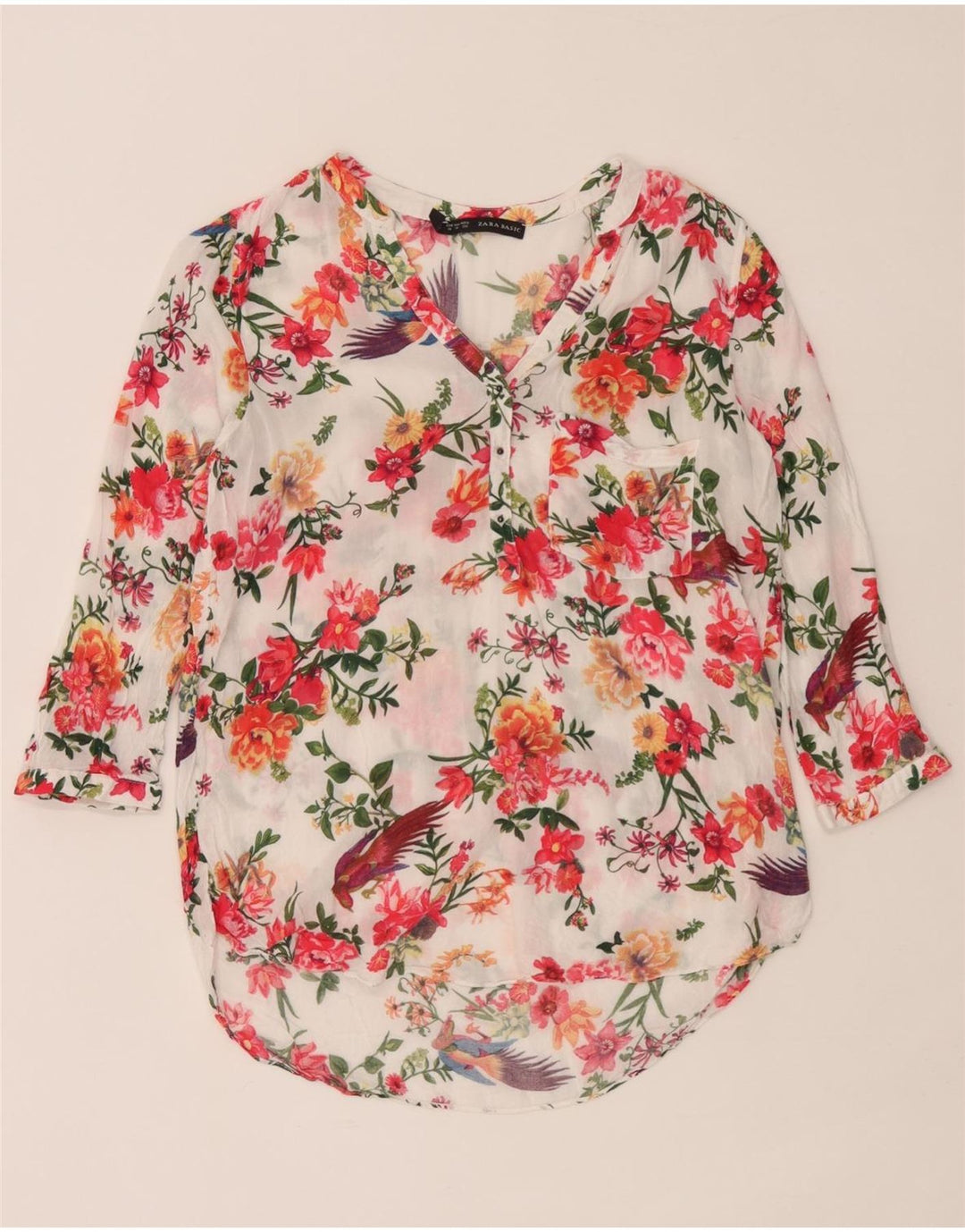 Zara Dame 3/4 ærmet bluse Top UK 12 Medium Multicolored Floral