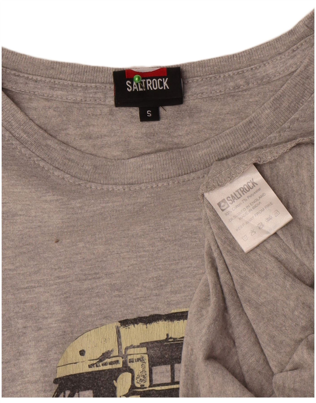 Saltrock Mens Graphic T-Shirt Top Small Grey Flecked Cotton