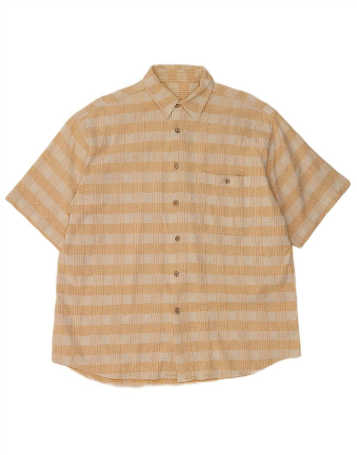 VINTAGE Mens Short Sleeve Flannel Shirt Large Beige Check Vintage Vintage and Second-Hand Vintage from Messina Hembry 