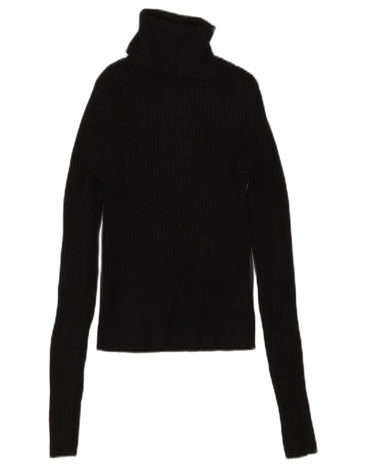 Zara Womens Crop Top Long Sleeve UK 8 Small Black Viscose