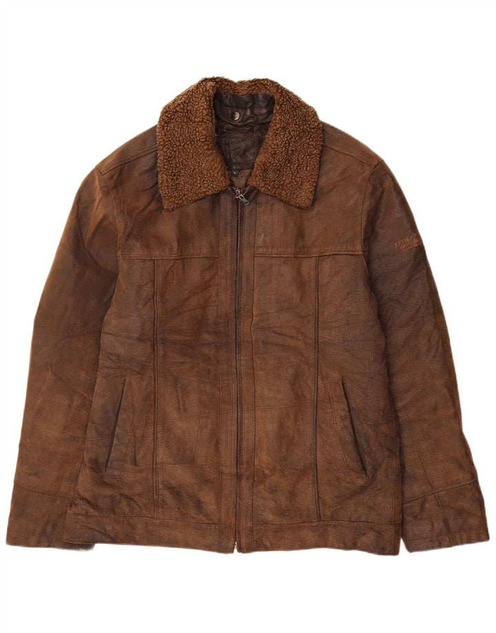 Vintage Mens Leather Jacket UK 40 Large Brown Leather Classic