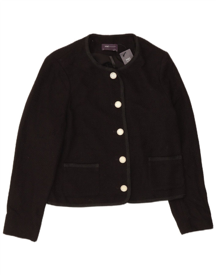 Marks & Spencer Womens 5 Button Blazer Jacket UK 14 Large Black Cotton