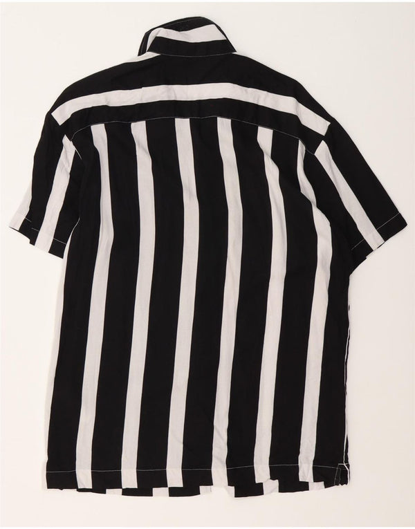 Jack & Jones Mens Short Sleeve Shirt Medium Black Striped Viscose