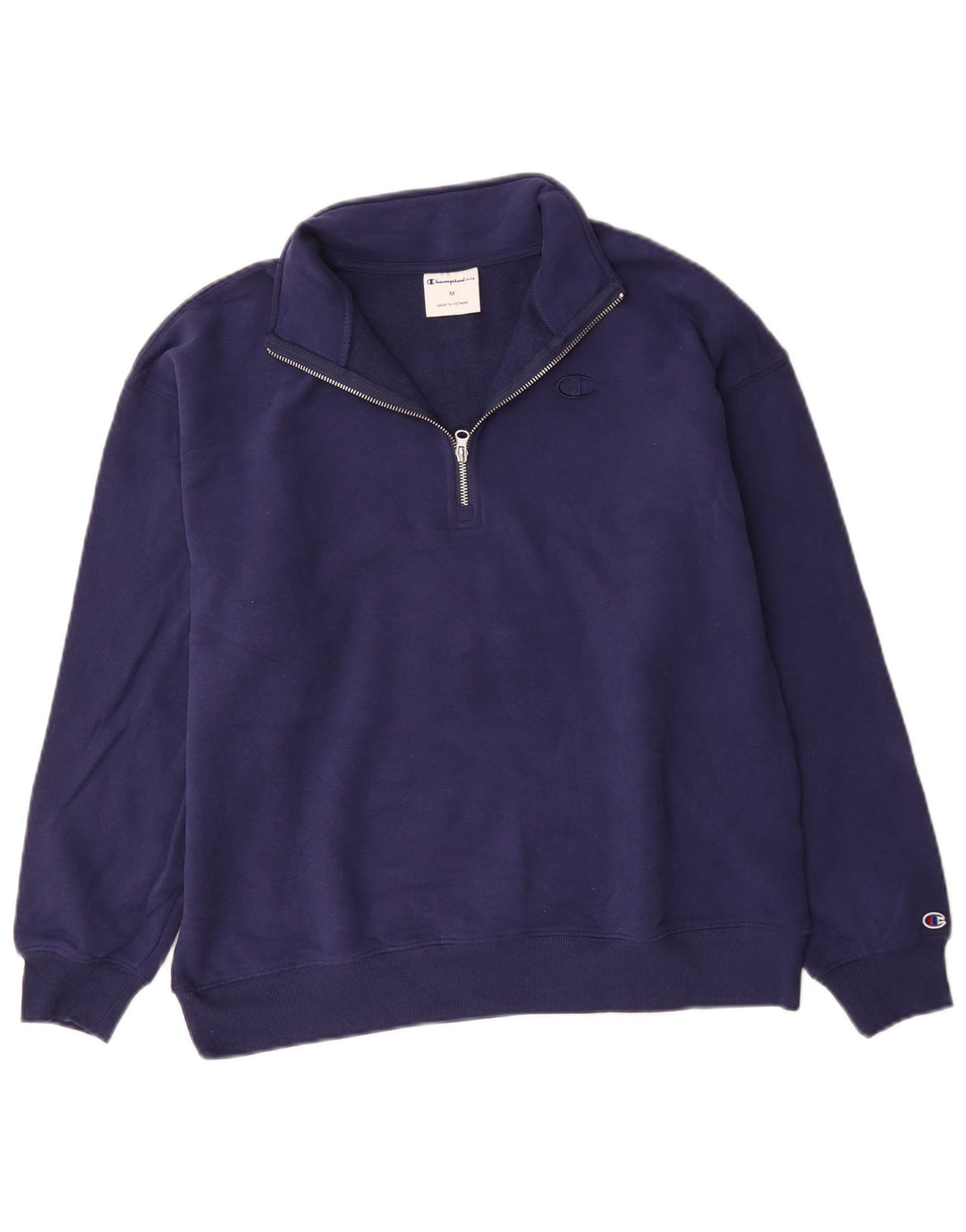 Champion Mens Zip Neck Sweatshirt Jumper Medium Navy Blue Cotton
