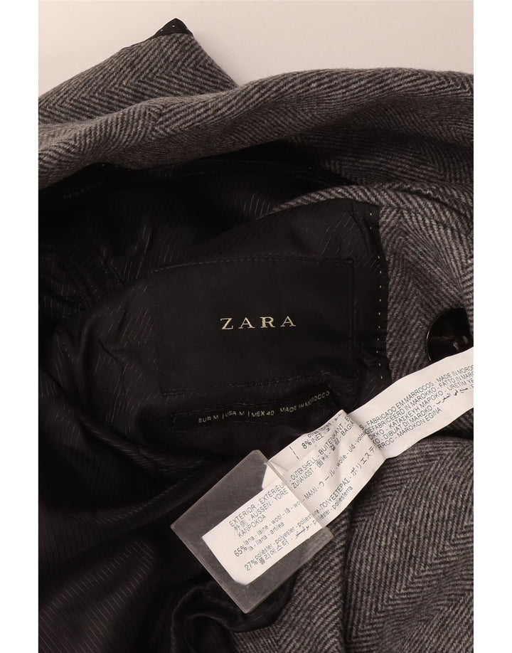 Zweireihiger Herrenmantel von Zara, UK 38, mittelgraue Wolle mit Fischgrätenmuster
