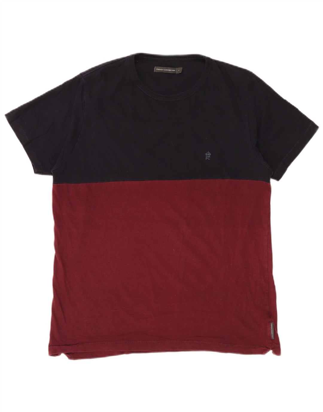 FRENCH CONNECTION Mens T-Shirt Top Large Burgundy Colourblock
