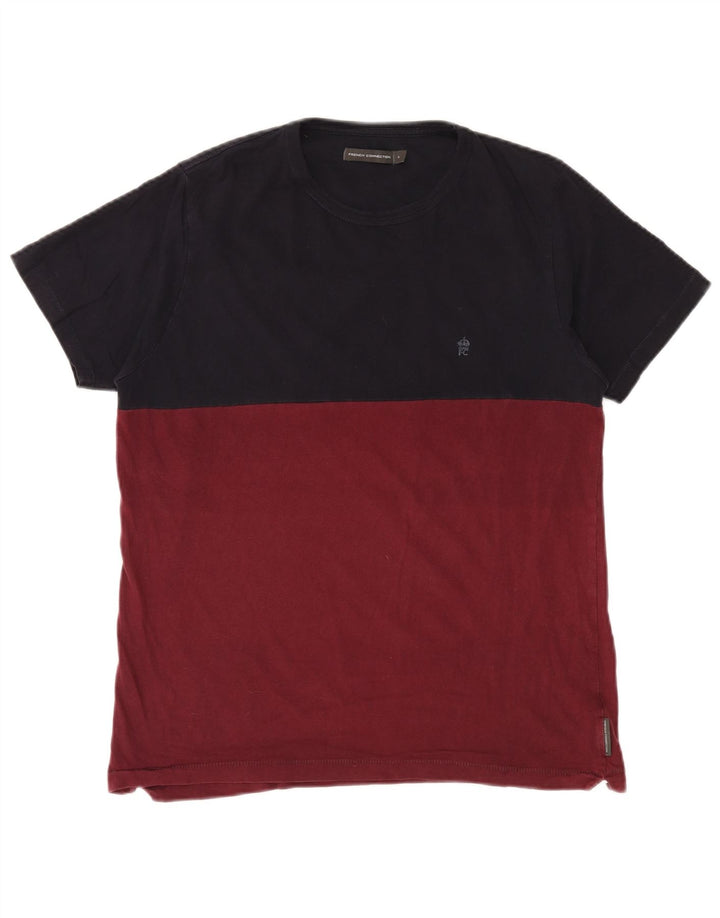 FRENCH CONNECTION Mens T-Shirt Top Large Burgundy Colourblock
