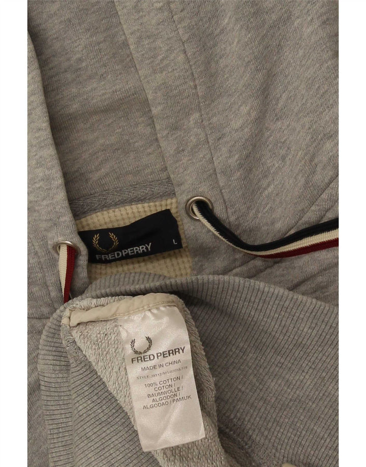 Fred Perry Mens Zip Hoodie Sweater Large Grey Cotton