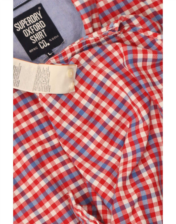 Superdry Mens Short Sleeve Shirt Large Red Gingham Cotton