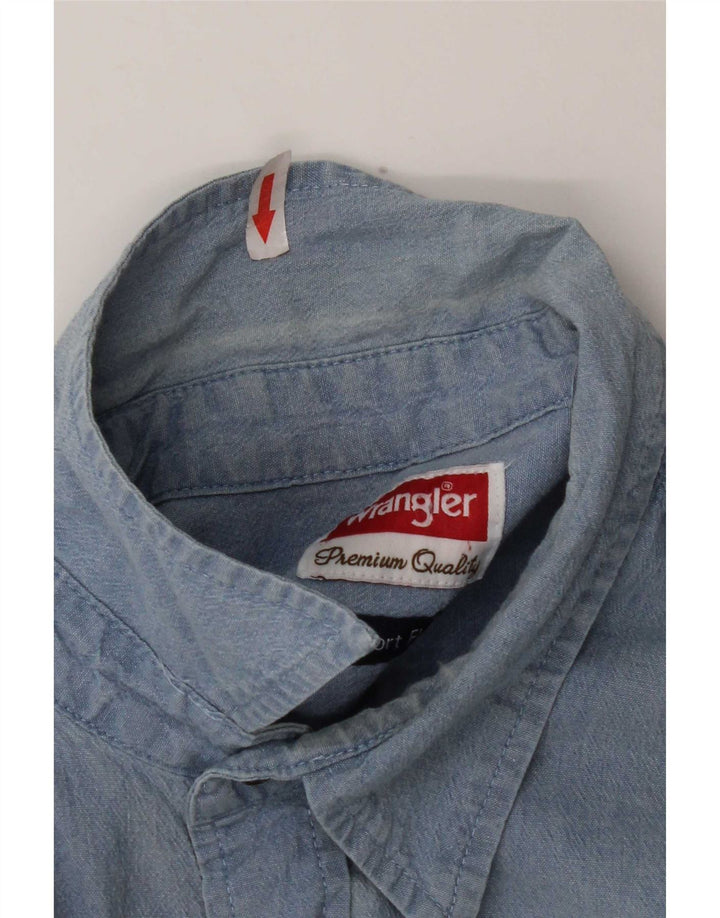 Wrangler denimskjorte til mænd, stor blå bomuld