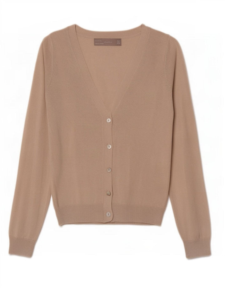 Zara Womens Cardigan Sweater UK 12 Medium Beige Cotton