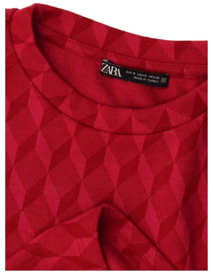 ZARA Womens Crop Top Long Sleeve UK 8 Small Pink Geometric
