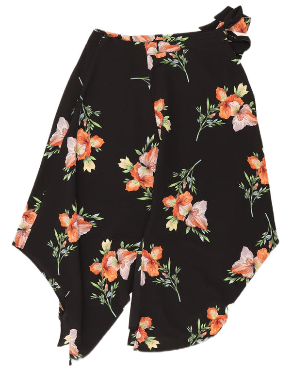 Topshop Womens Asymmetrical Skirt UK 12 Medium W30 Black Floral Polyester