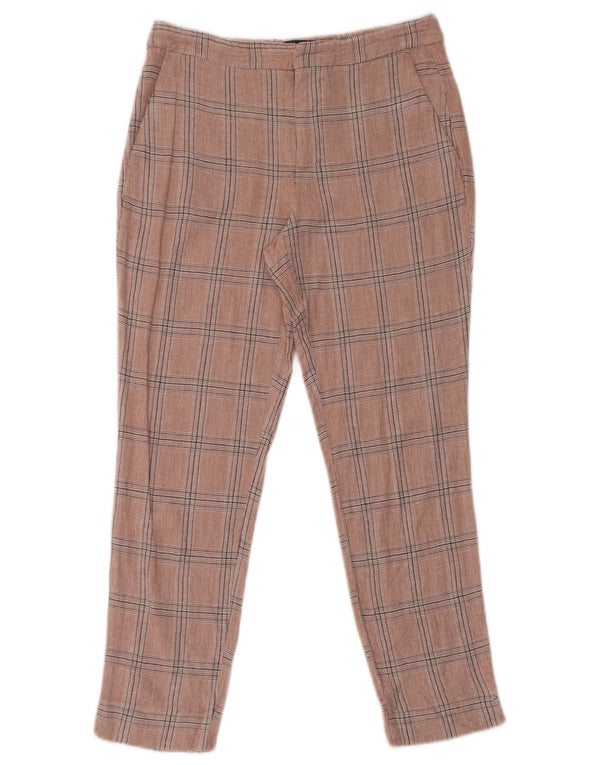 Zara Pantalon court slim pour femme EU 34 2XS W24 L24 Viscose à carreaux rose